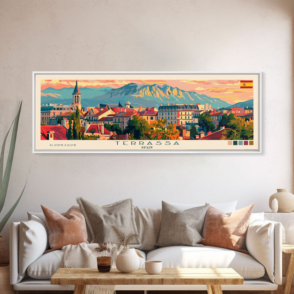 Terrassa Spain Wall Art, Panoramic Travel Poster, Panoramic Framed Canvas Print, City Wall Art, Wall Hanging Home Decor, Travel Art