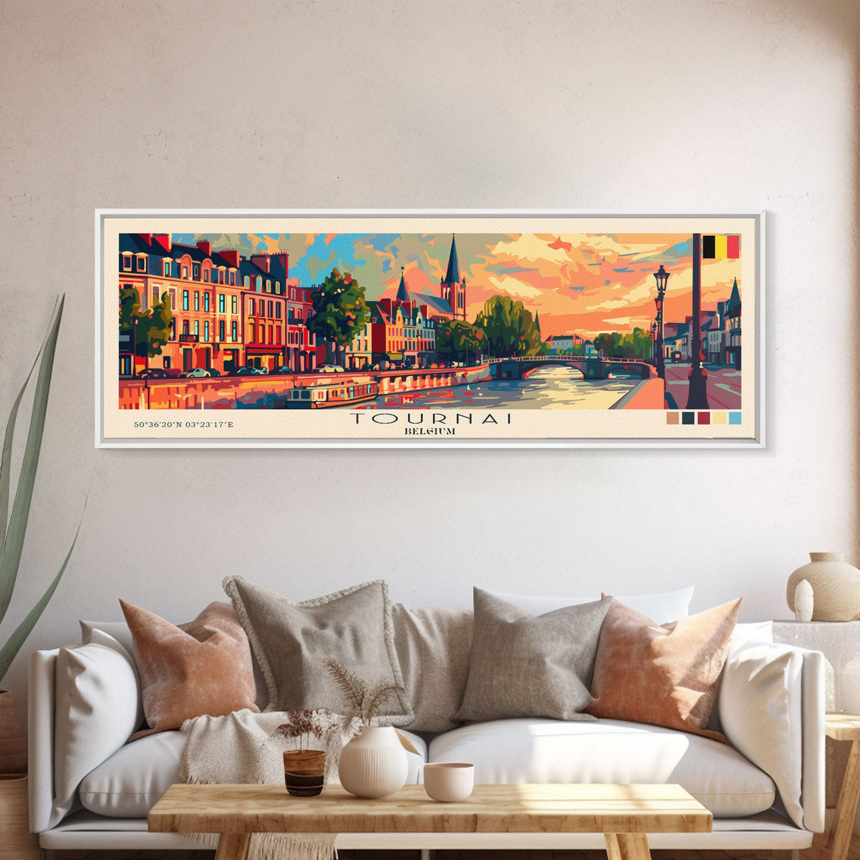 Tournai Belgium Travel Print Wall Art, Panoramic City Art, Travel Art, Wall Decor, Vacation Gift, Framed Canvas Print Or Metal Art