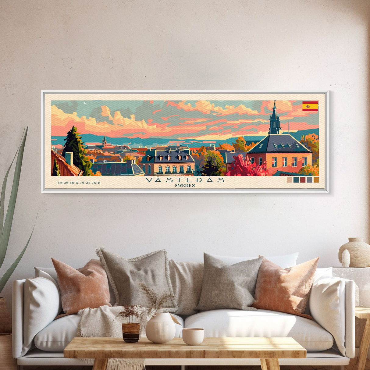 Vastras Sweden Travel Print Wall Art, Panoramic City Art, Travel Art, Wall Decor, Vacation Gift, Framed Canvas Print Or Metal Art