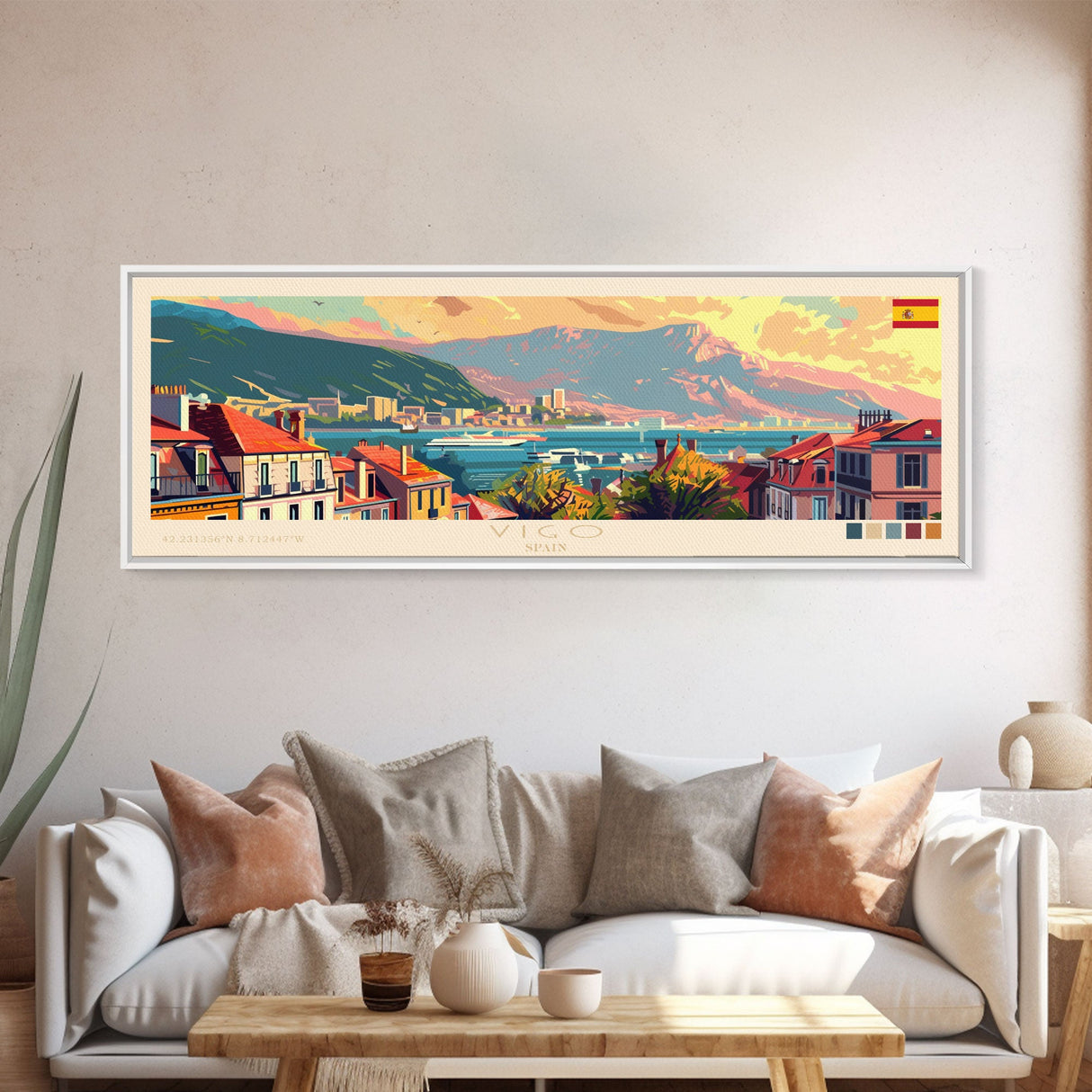 Vigo Spain Wall Art, Panoramic Travel Poster, Panoramic Framed Canvas Print, City Wall Art, Wall Hanging Home Decor, Travel Art