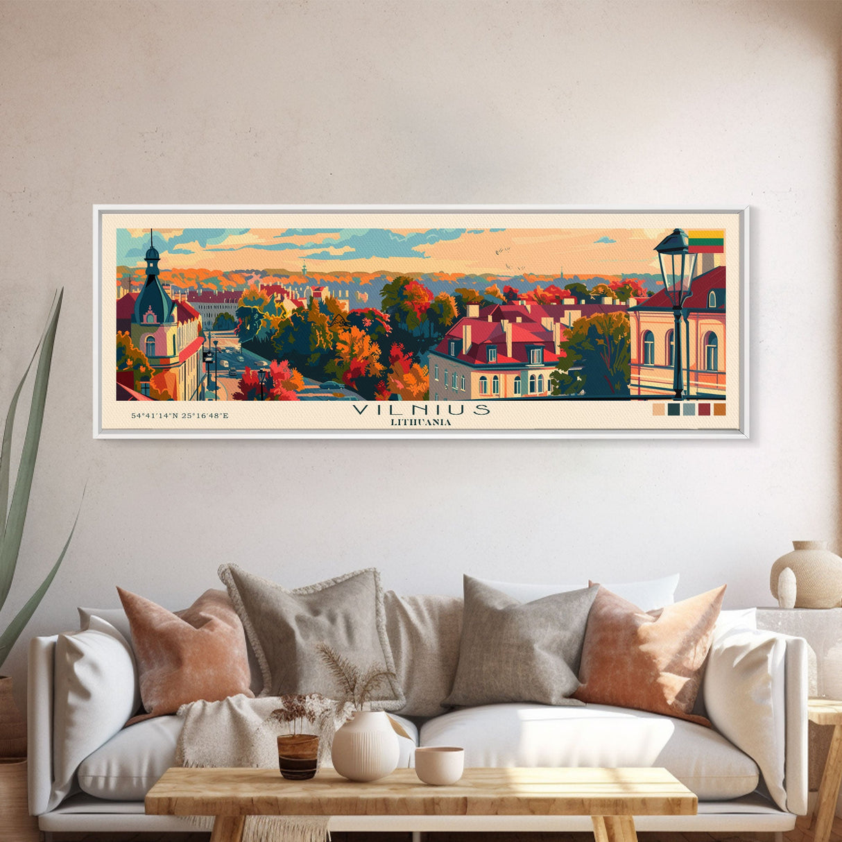 Vilnius Lithuania Wall Art, Panoramic Travel Poster, Panoramic Framed Canvas Print, City Wall Art, Wall Hanging Home Decor, Travel Art