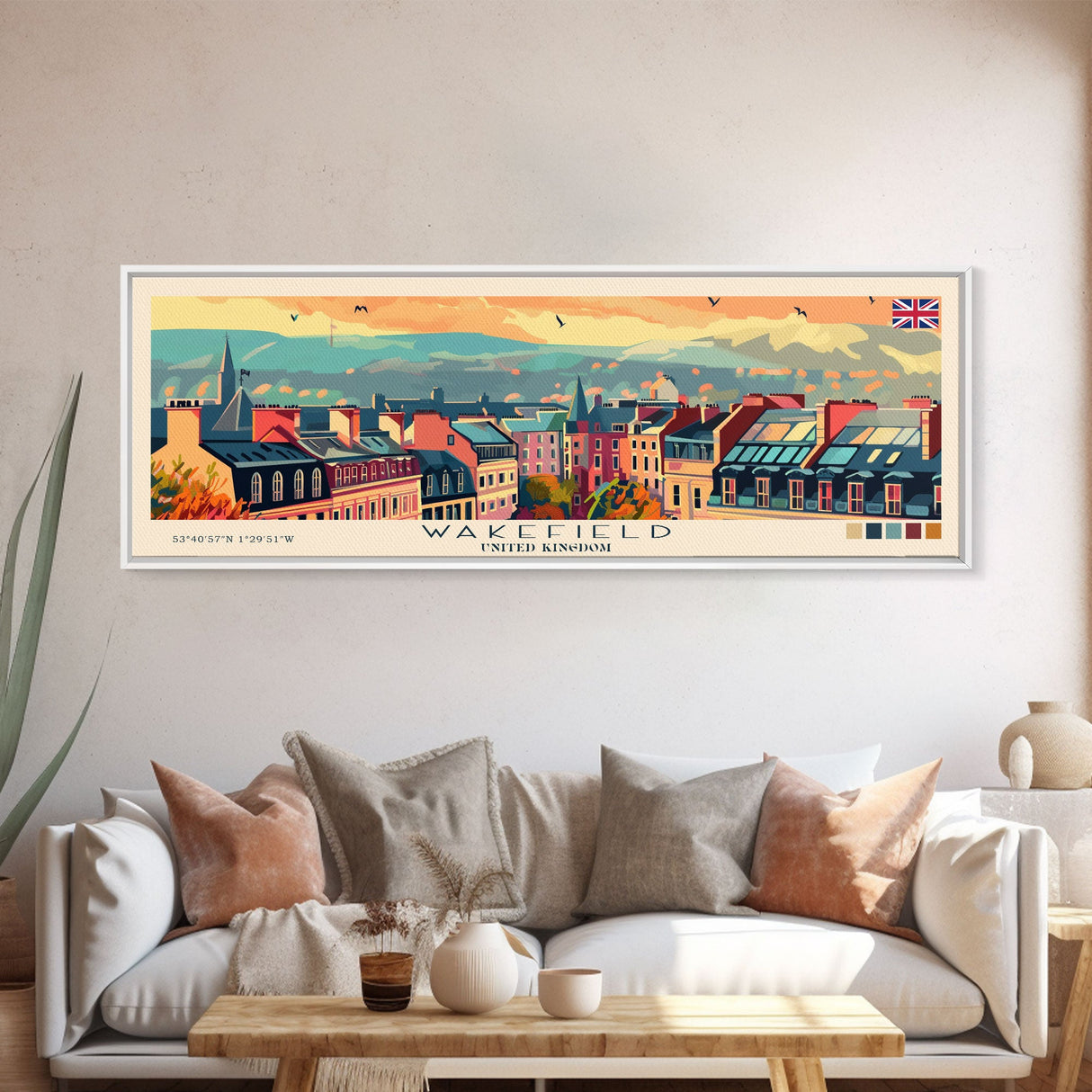 Wakefield United Kingdom Travel Print Wall Art, Panoramic City Art, Travel Art, Wall Decor, Vacation Gift, Framed Canvas Print Or Metal Art