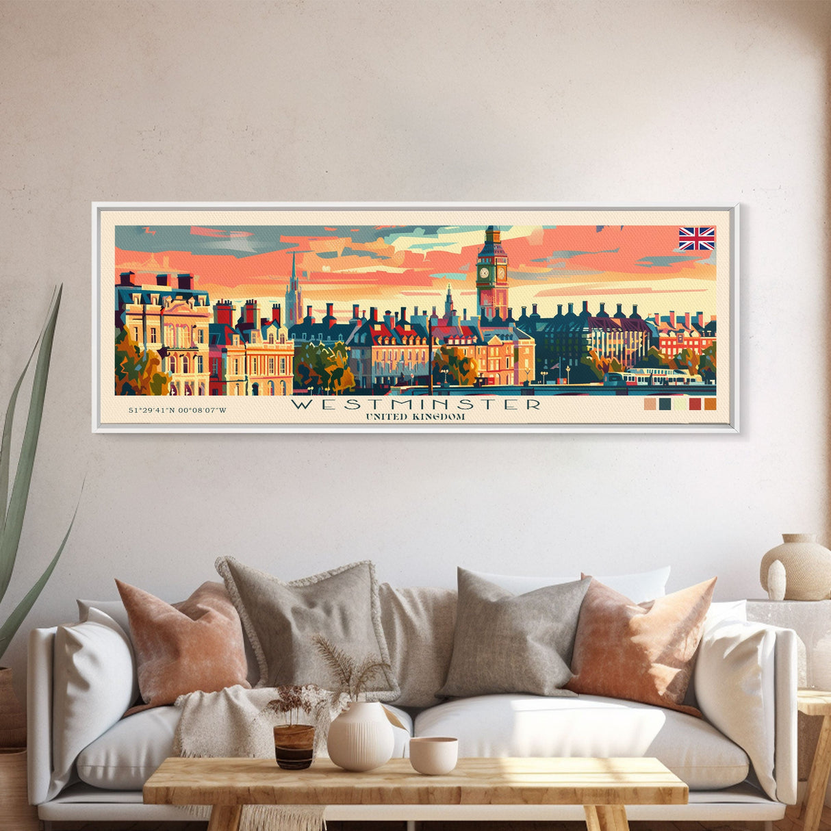 Westminster United Kingdom Wall Art, Panoramic Travel Poster, Panoramic Framed Canvas Print, City Wall Art, Wall Hanging Home Decor, Travel Art