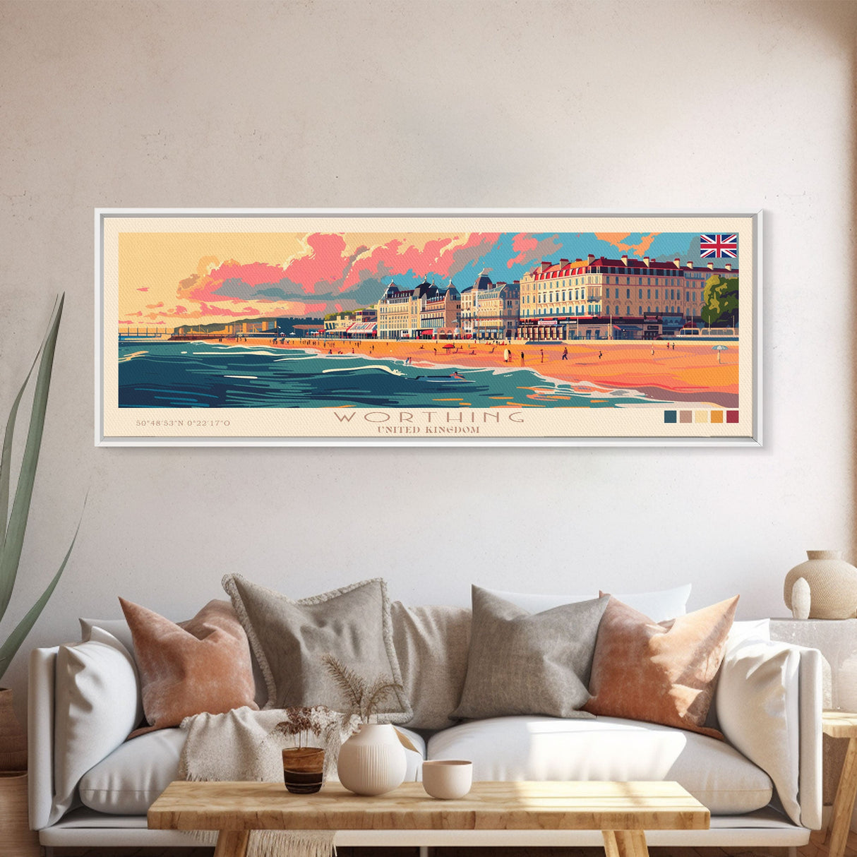 Worthing United Kingdom Wall Art, Panoramic Travel Poster, Panoramic Framed Canvas Print, City Wall Art, Wall Hanging Home Decor, Travel Art