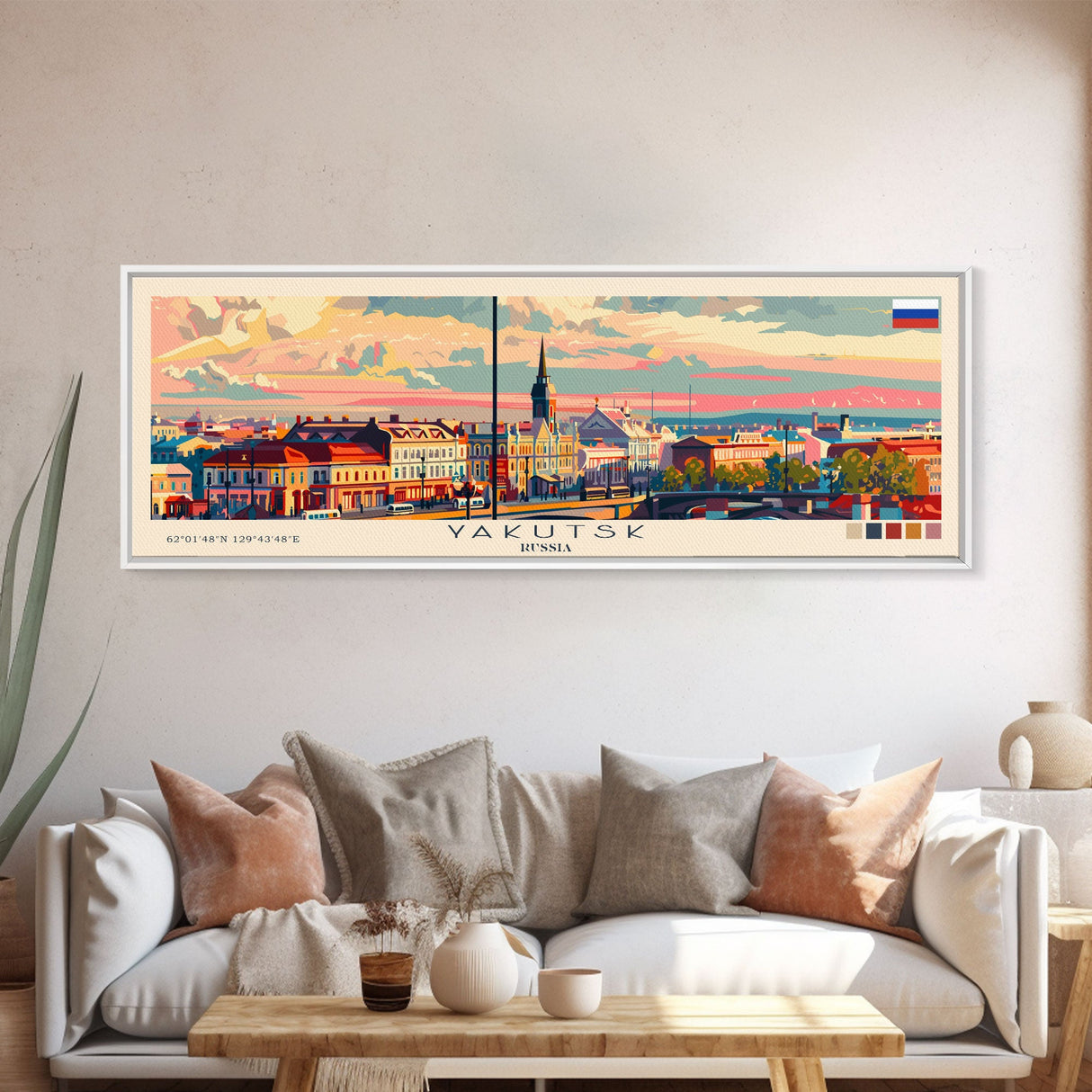 Yakutsk Russia Panoramic Travel Poster, Framed Canvas Print or Metal Wall Art, Travel Art, Home Decor, Panoramic Painting, Midcentury Art