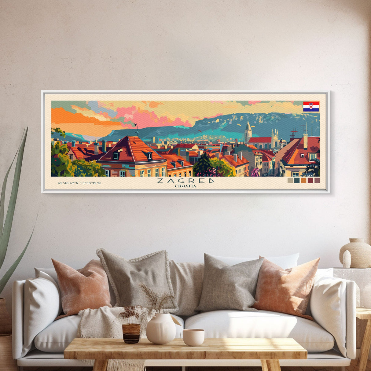 Zagreb Croatia Travel Art, City Art, Framed Canvas Print or Metal Wall Art, Europe Travel Poster, Panoramic Wall Art, Extra Wide Wall Art