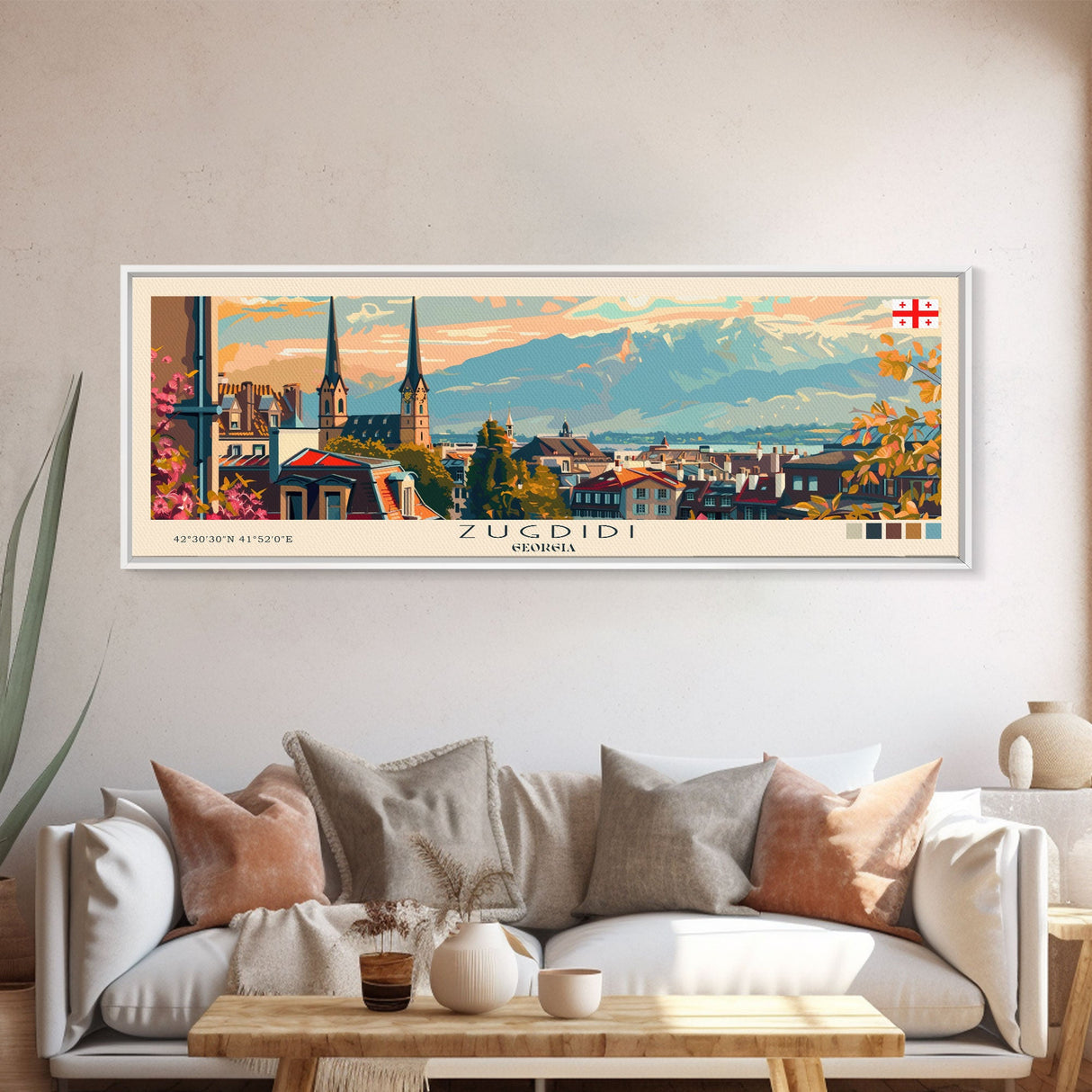 Zugdidi Georgia Travel Print Wall Art, Panoramic City Art, Travel Art, Wall Decor, Vacation Gift, Framed Canvas Print Or Metal Art