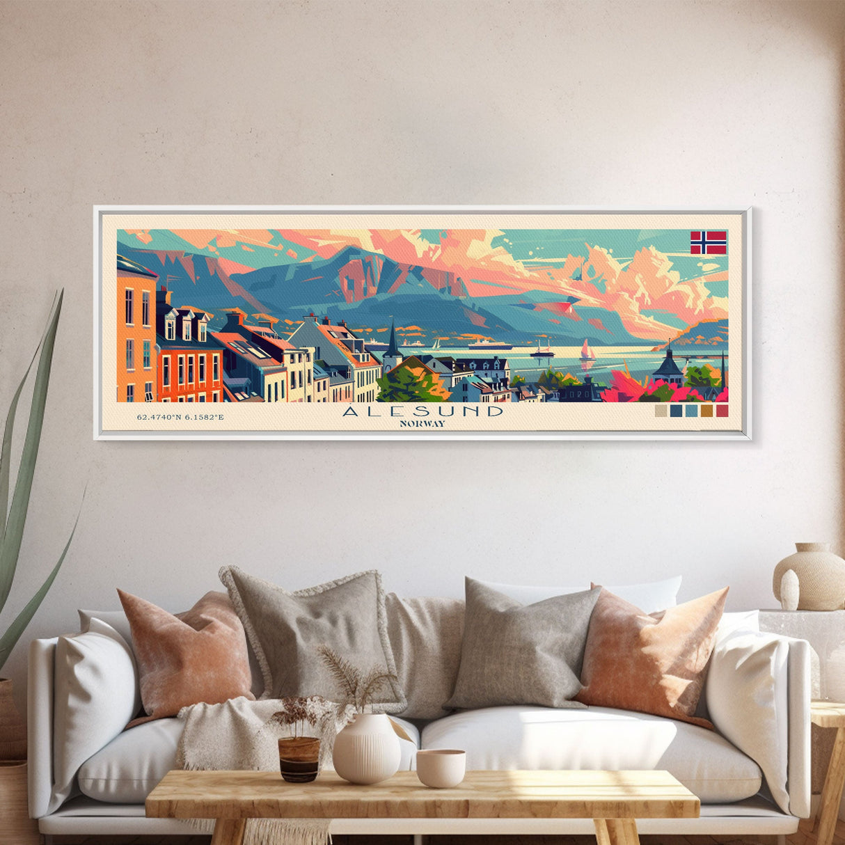 Ålesund Norway Wall Art, Panoramic Travel Poster, Panoramic Framed Canvas Print, City Wall Art, Wall Hanging Home Decor, Travel Art