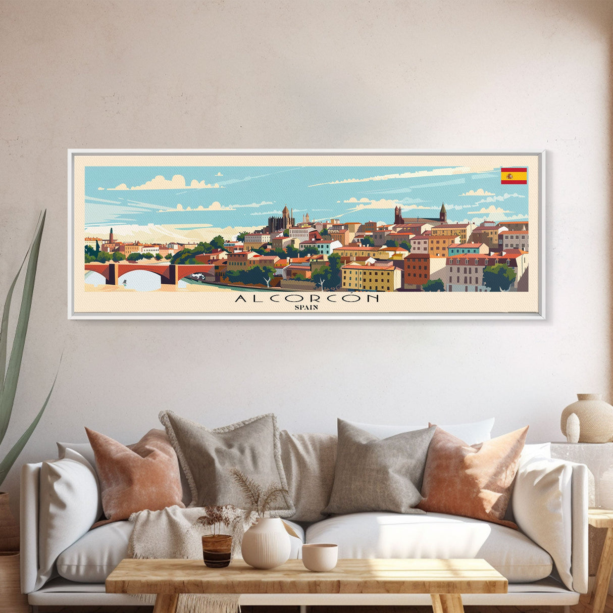 Alcorcón Spain Panoramic Travel Poster, Framed Canvas Print or Metal Wall Art, Travel Art, Home Decor, Panoramic Painting, Midcentury Art