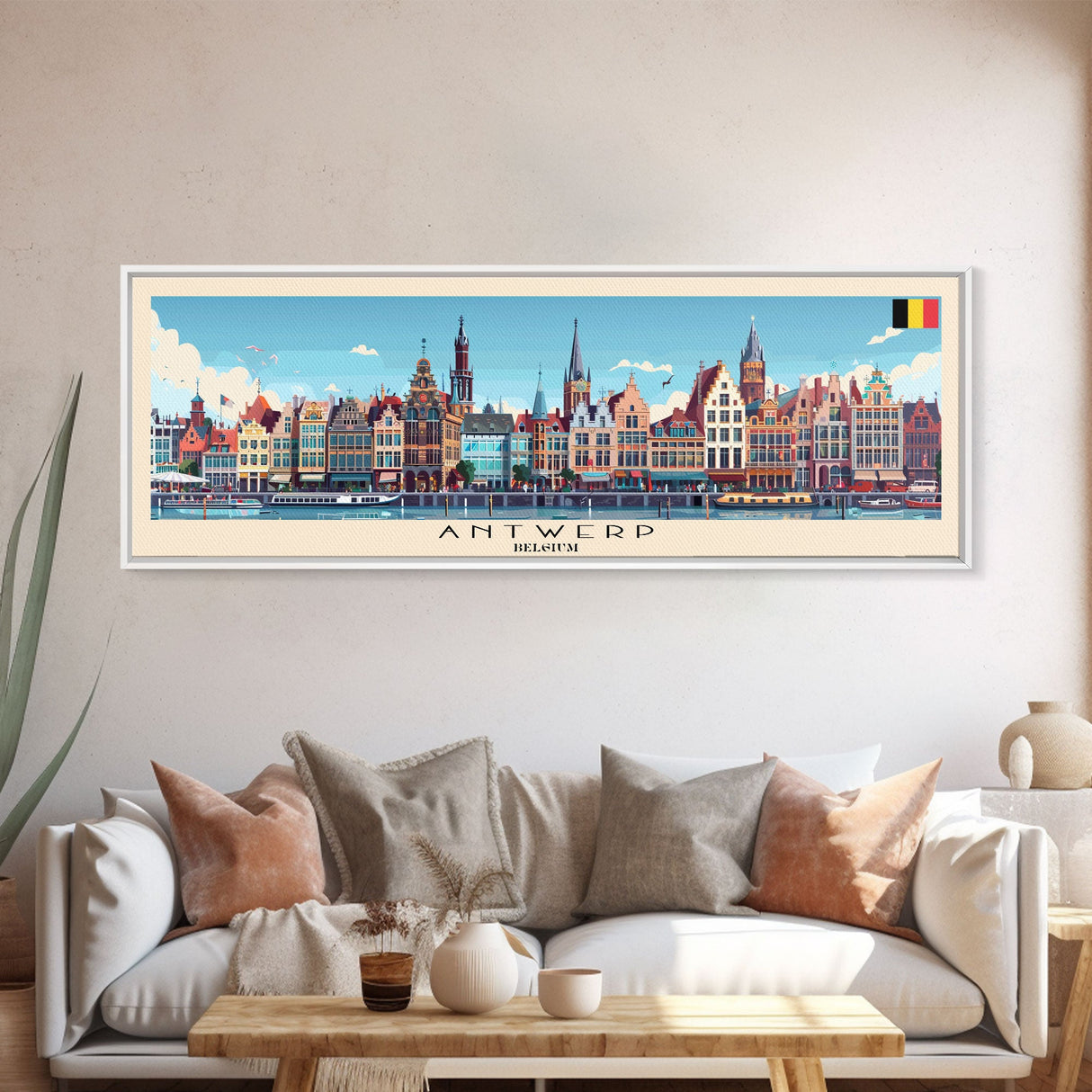 Antwerp Belgium Wall Art, Panoramic Travel Poster, Panoramic Framed Canvas Print, City Wall Art, Wall Hanging Home Decor, Travel Art