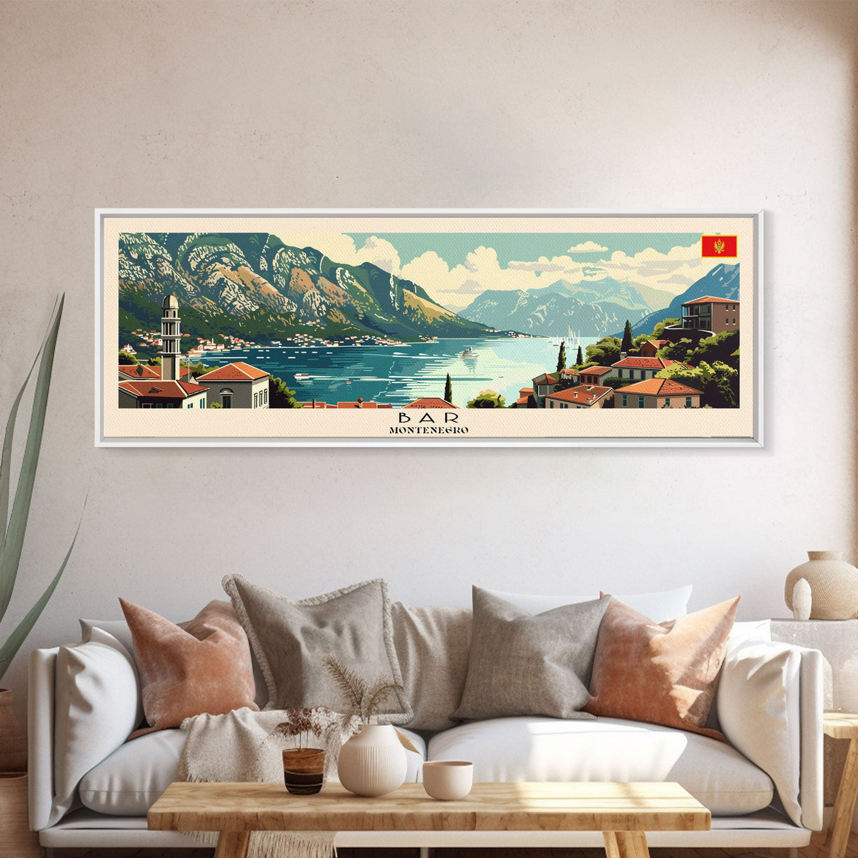 Bar Montenegro Panoramic Travel Poster, Framed Canvas Print or Metal Wall Art, Travel Art, Home Decor, Panoramic Painting, Midcentury Art