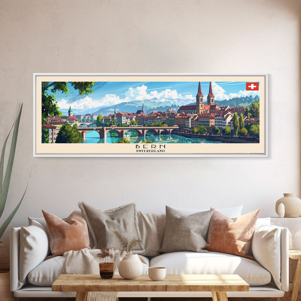 Bern Switzerland Travel Art, City Art, Framed Canvas Print or Metal Wall Art, Europe Travel Poster, Panoramic Wall Art, Extra Wide Wall Art