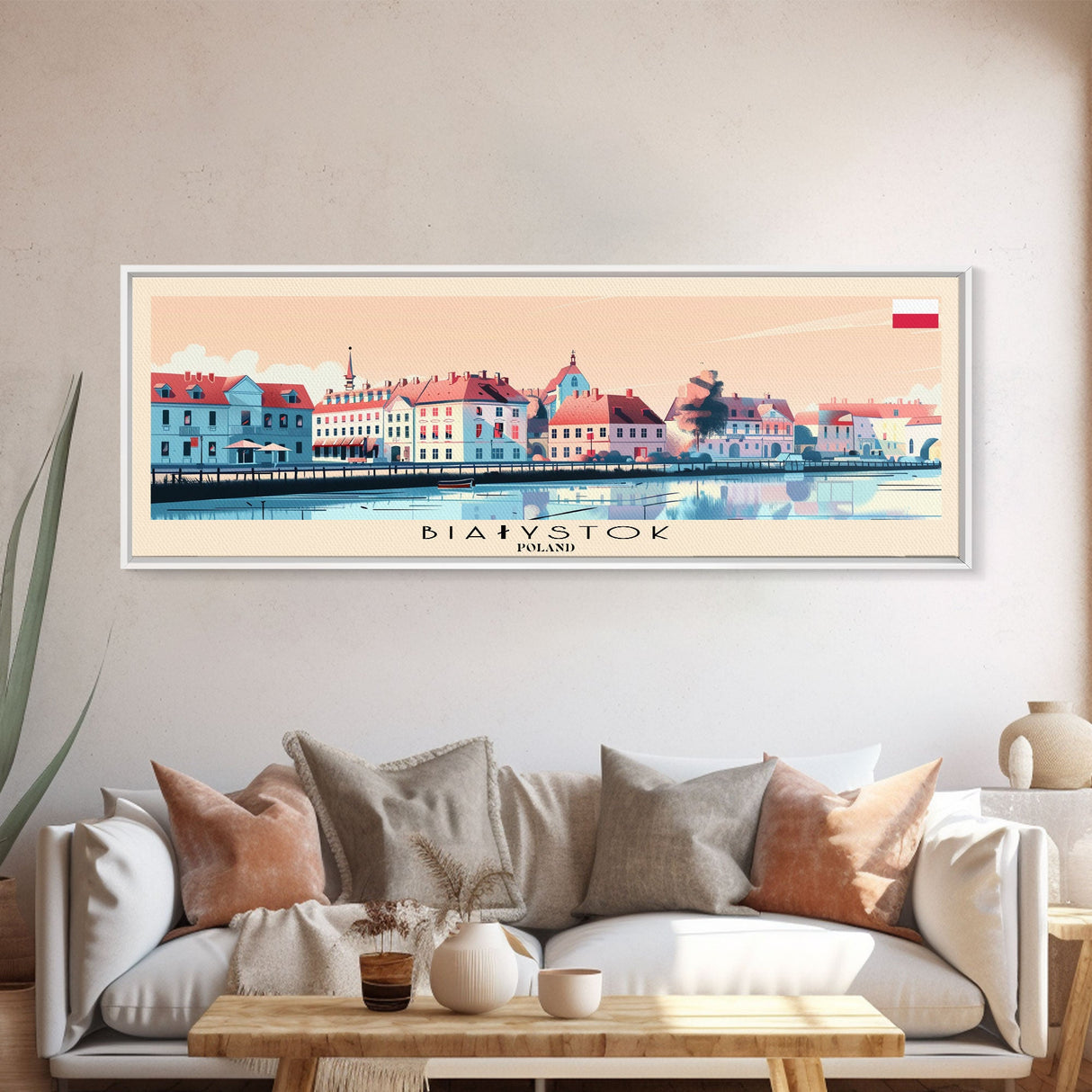 Bialystok Poland Panoramic Travel Poster, Framed Canvas Print or Metal Wall Art, Travel Art, Home Decor, Panoramic Painting, Midcentury Art