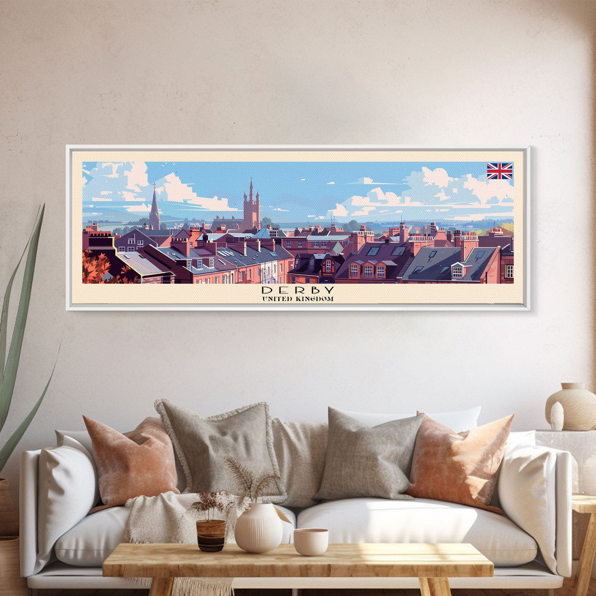 Derby United Kingdom Travel Print Wall Art, Panoramic City Art, Travel Art, Wall Decor, Vacation Gift, Framed Canvas Print Or Metal Art