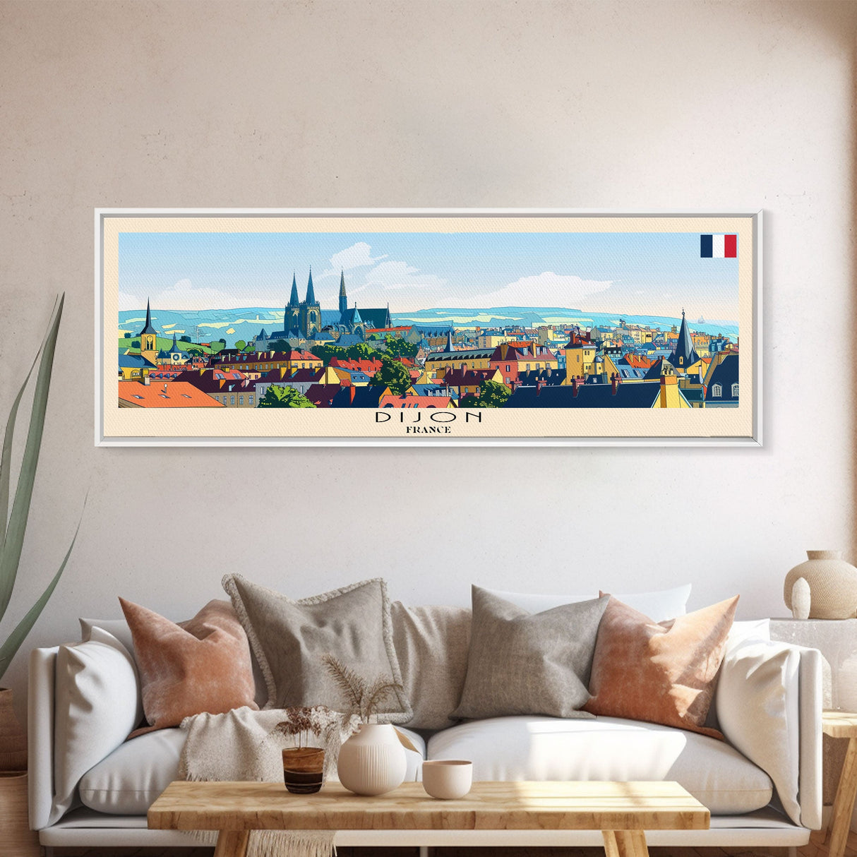 Dijon France Travel Art, City Art, Framed Canvas Print or Metal Wall Art, Europe Travel Poster, Panoramic Wall Art, Extra Wide Wall Art