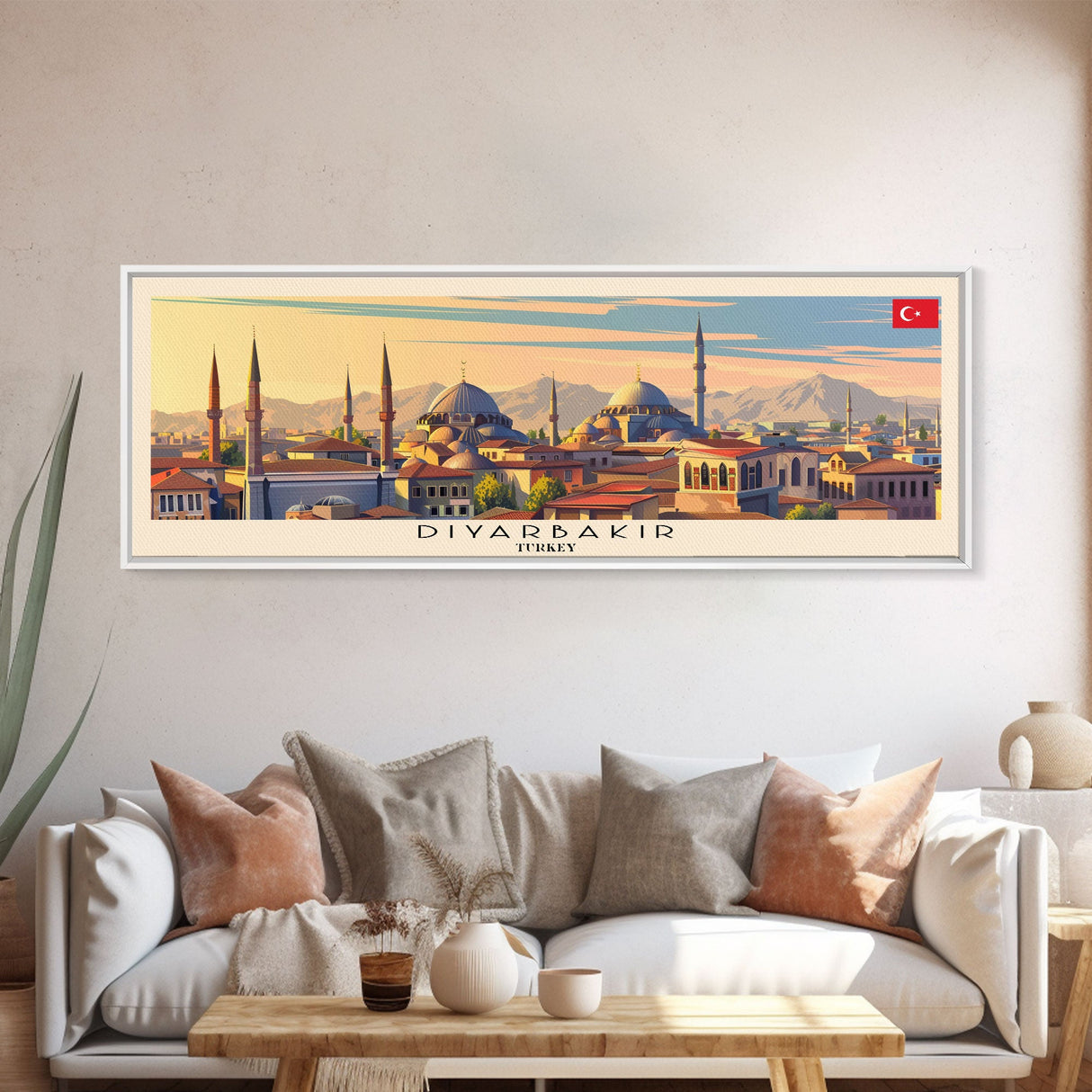 Diyarbakr Turkey Panoramic Travel Poster, Framed Canvas Print or Metal Wall Art, Travel Art, Home Decor, Panoramic Painting, Midcentury Art