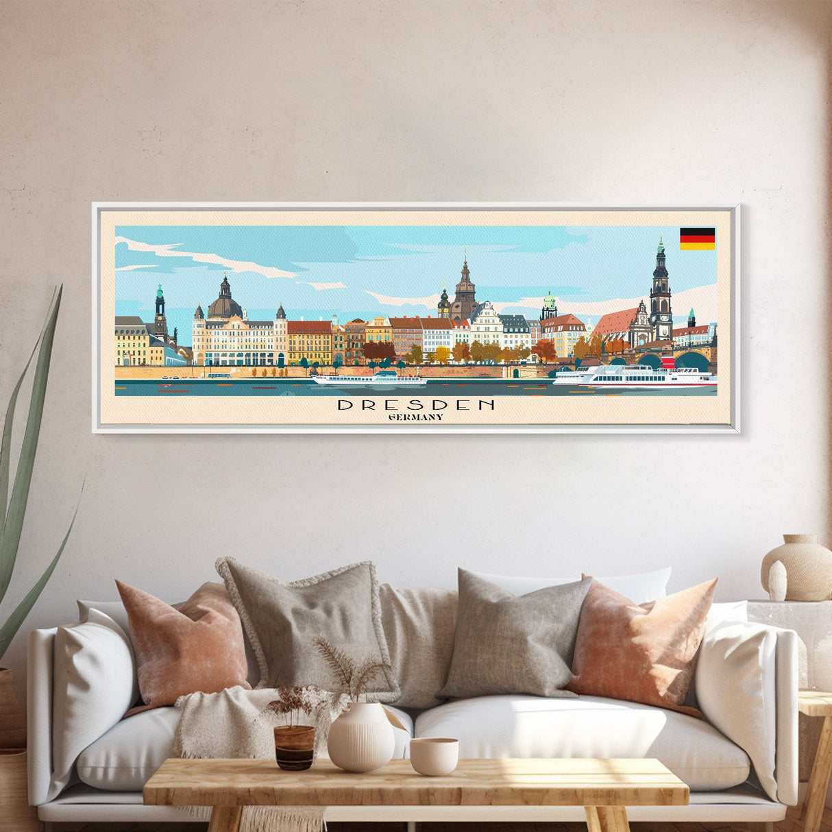 Dresde Germany Travel Art, City Art, Framed Canvas Print or Metal Wall Art, Europe Travel Poster, Panoramic Wall Art, Extra Wide Wall Art