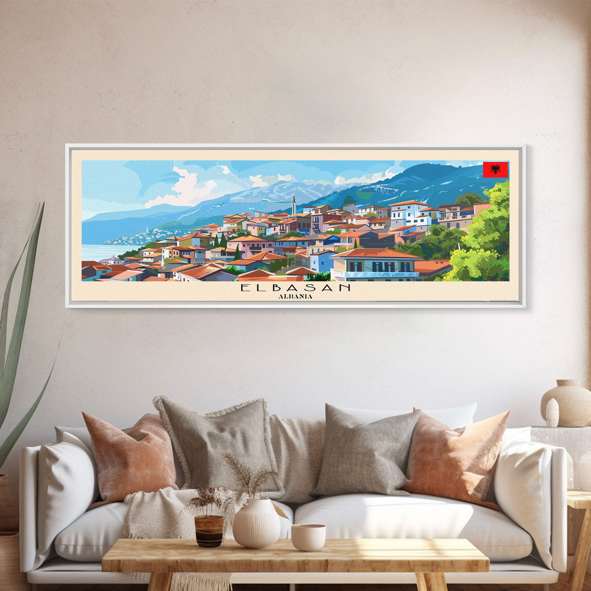 Elbasan Albania Travel Print Wall Art, Panoramic City Art, Travel Art, Wall Decor, Vacation Gift, Framed Canvas Print Or Metal Art