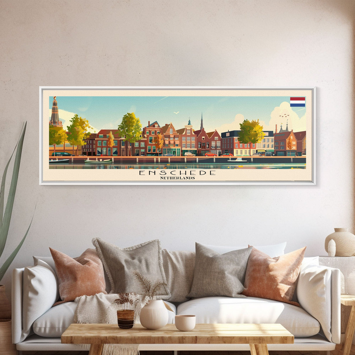 Enschede Netherlands Wall Art, Panoramic Travel Poster, Panoramic Framed Canvas Print, City Wall Art, Wall Hanging Home Decor, Travel Art