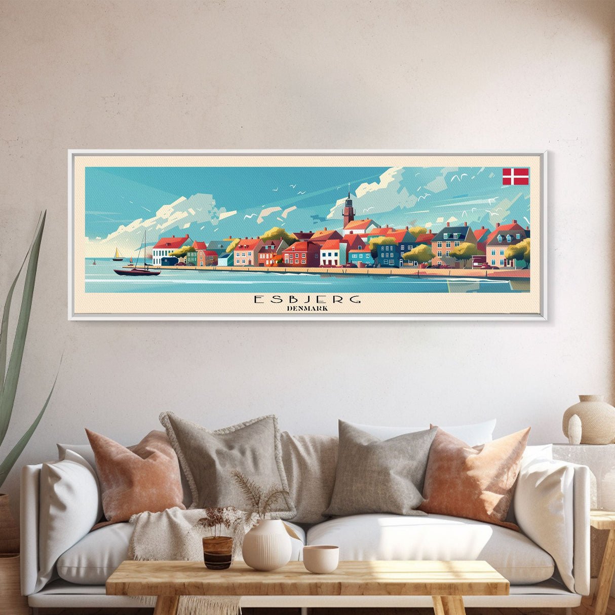 Esbjerg Denmark Travel Art, City Art, Framed Canvas Print or Metal Wall Art, Europe Travel Poster, Panoramic Wall Art, Extra Wide Wall Art