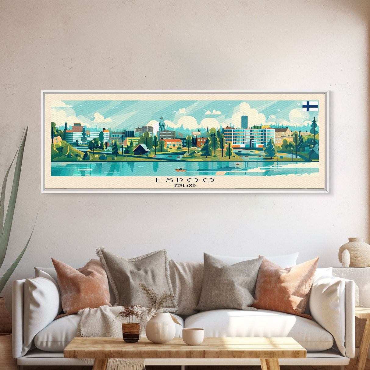 Espoo Finland Wall Art, Panoramic Travel Poster, Panoramic Framed Canvas Print, City Wall Art, Wall Hanging Home Decor, Travel Art