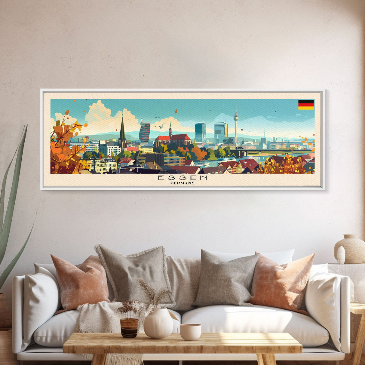 Essen Germany Travel Print Wall Art, Panoramic City Art, Travel Art, Wall Decor, Vacation Gift, Framed Canvas Print Or Metal Art