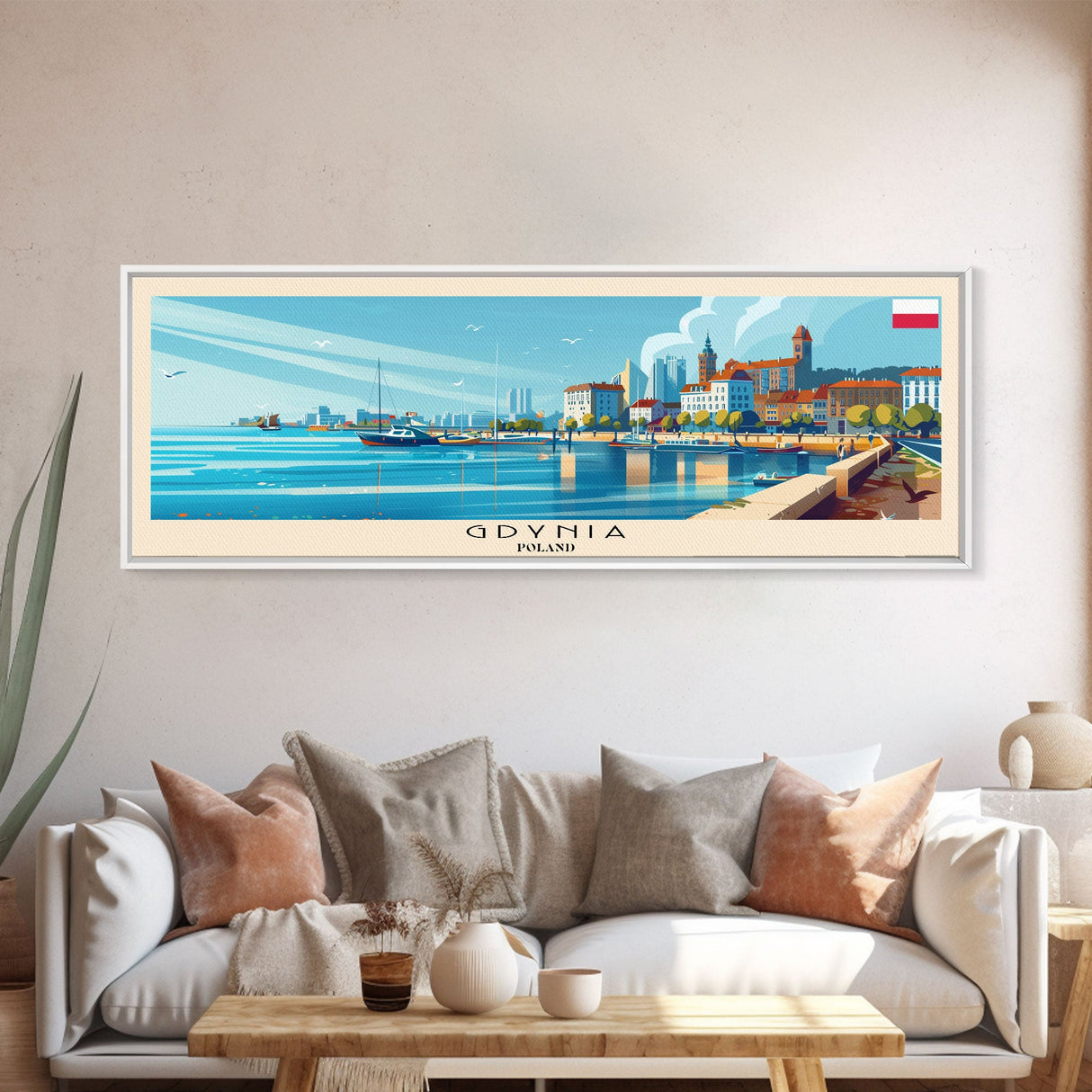 Gdynia Poland Travel Art, City Art, Framed Canvas Print or Metal Wall Art, Europe Travel Poster, Panoramic Wall Art, Extra Wide Wall Art