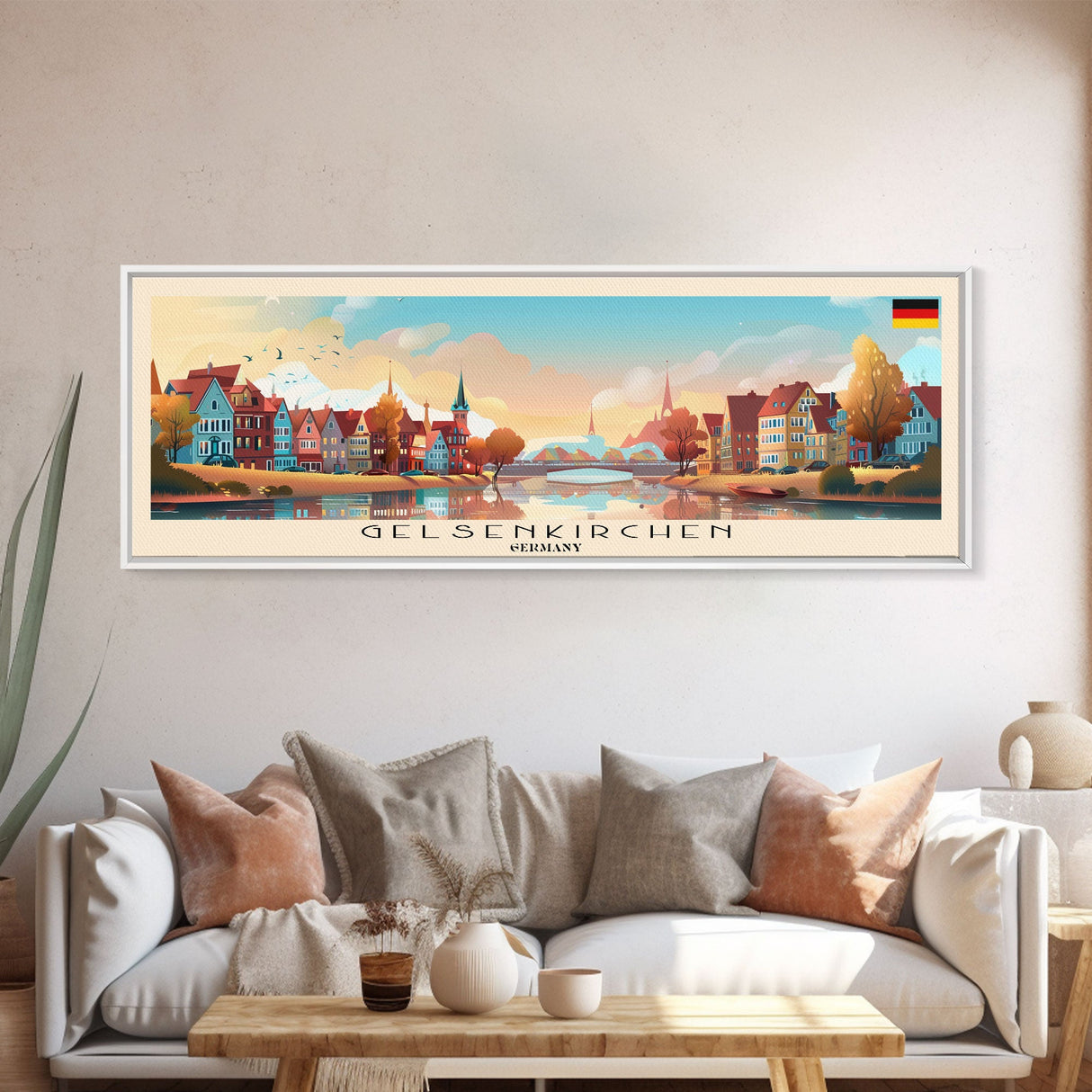 Gelsenkirchen Germany Panoramic Travel Poster, Framed Canvas Print or Metal Wall Art, Travel Art, Home Decor, Panoramic Painting, Midcentury Art