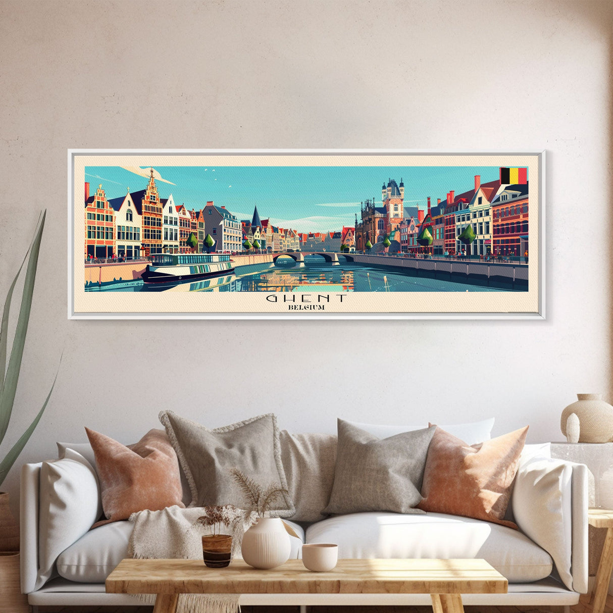 Ghent Belgium Wall Art, Panoramic Travel Poster, Panoramic Framed Canvas Print, City Wall Art, Wall Hanging Home Decor, Travel Art