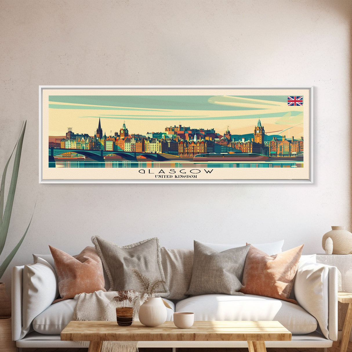 Glasgow United Kingdom Travel Art, City Art, Framed Canvas Print or Metal Wall Art, Europe Travel Poster, Panoramic Wall Art, Extra Wide Wall Art