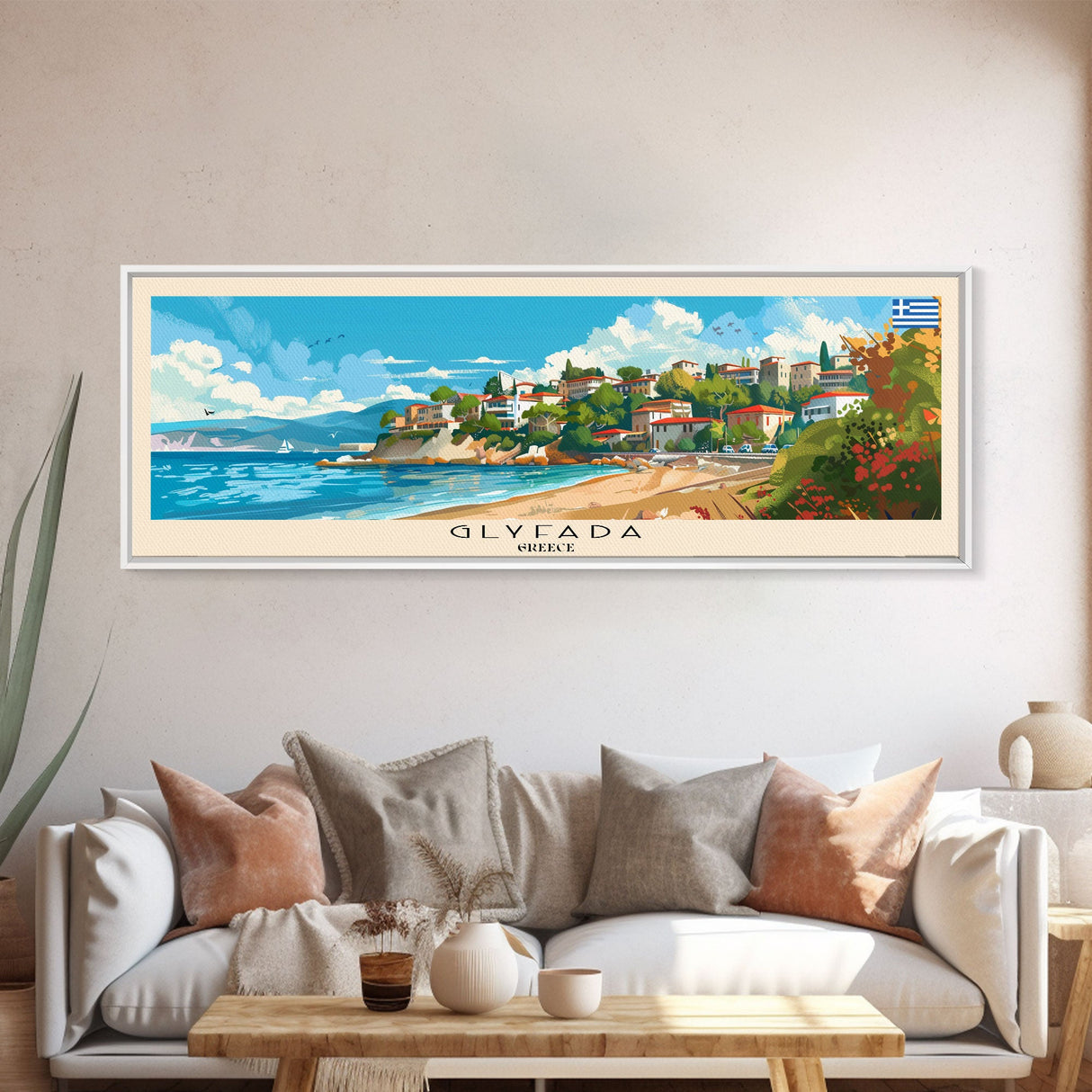 Glyfada Greece Wall Art, Panoramic Travel Poster, Panoramic Framed Canvas Print, City Wall Art, Wall Hanging Home Decor, Travel Art