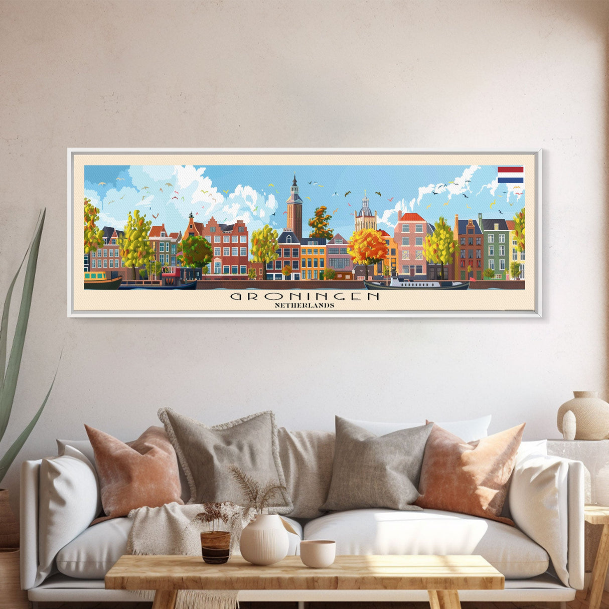 Groningen Netherlands Travel Art, City Art, Framed Canvas Print or Metal Wall Art, Europe Travel Poster, Panoramic Wall Art, Extra Wide Wall Art