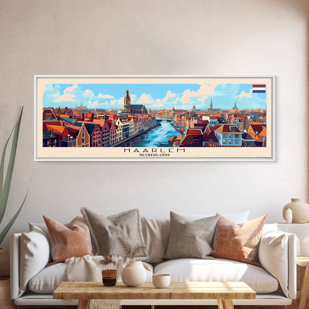 Haarlem Netherlands Travel Art, City Art, Framed Canvas Print or Metal Wall Art, Europe Travel Poster, Panoramic Wall Art, Extra Wide Wall Art