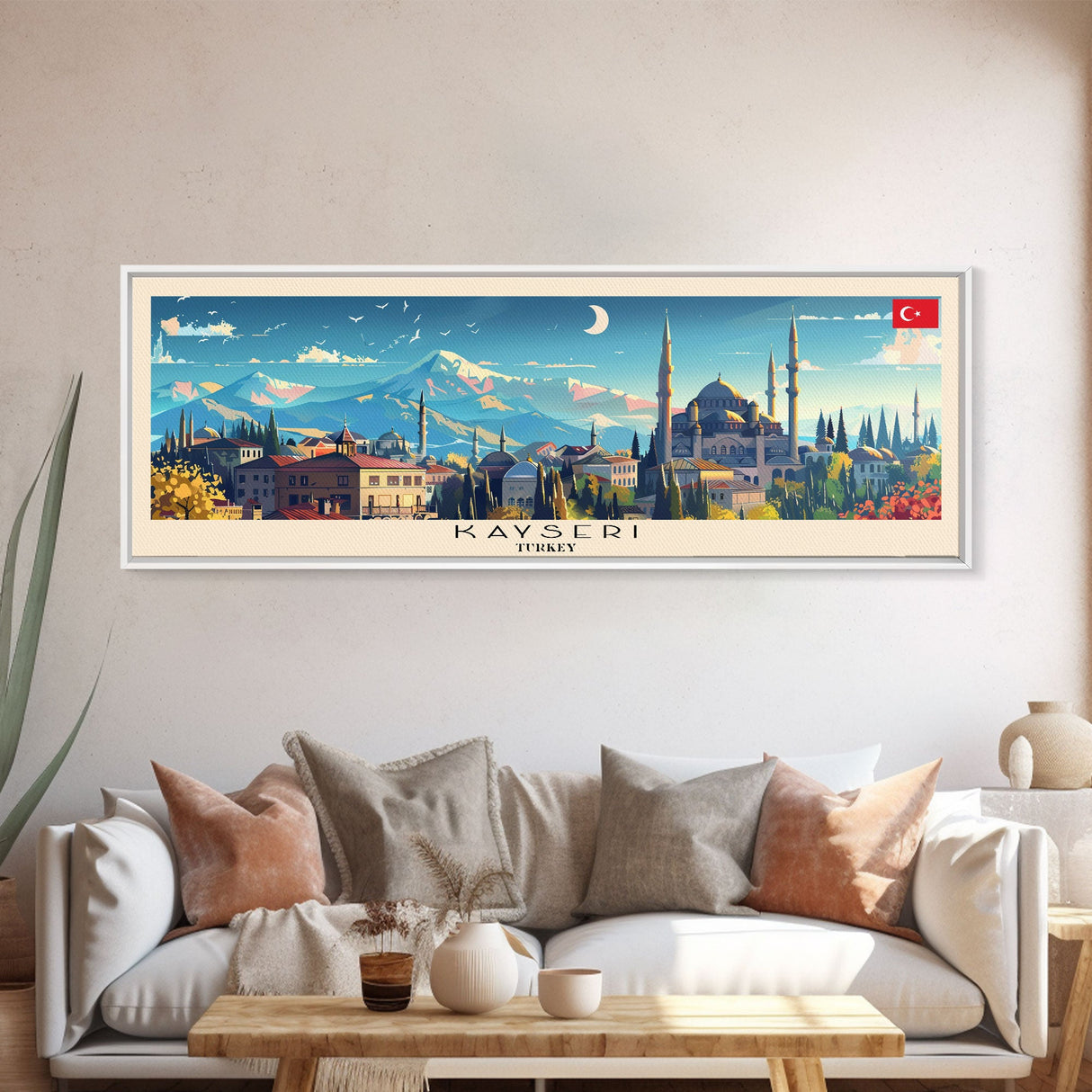 Kayseri Turkey Travel Art, City Art, Framed Canvas Print or Metal Wall Art, Europe Travel Poster, Panoramic Wall Art, Extra Wide Wall Art