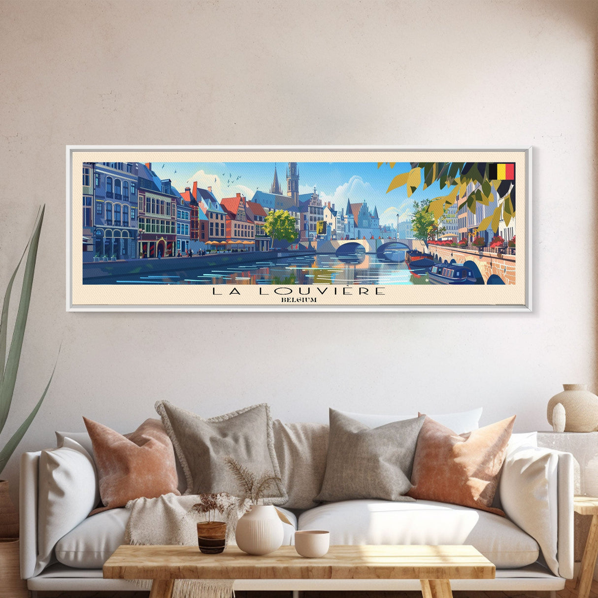 La Louvire Belgium Travel Art, City Art, Framed Canvas Print or Metal Wall Art, Europe Travel Poster, Panoramic Wall Art, Extra Wide Wall Art