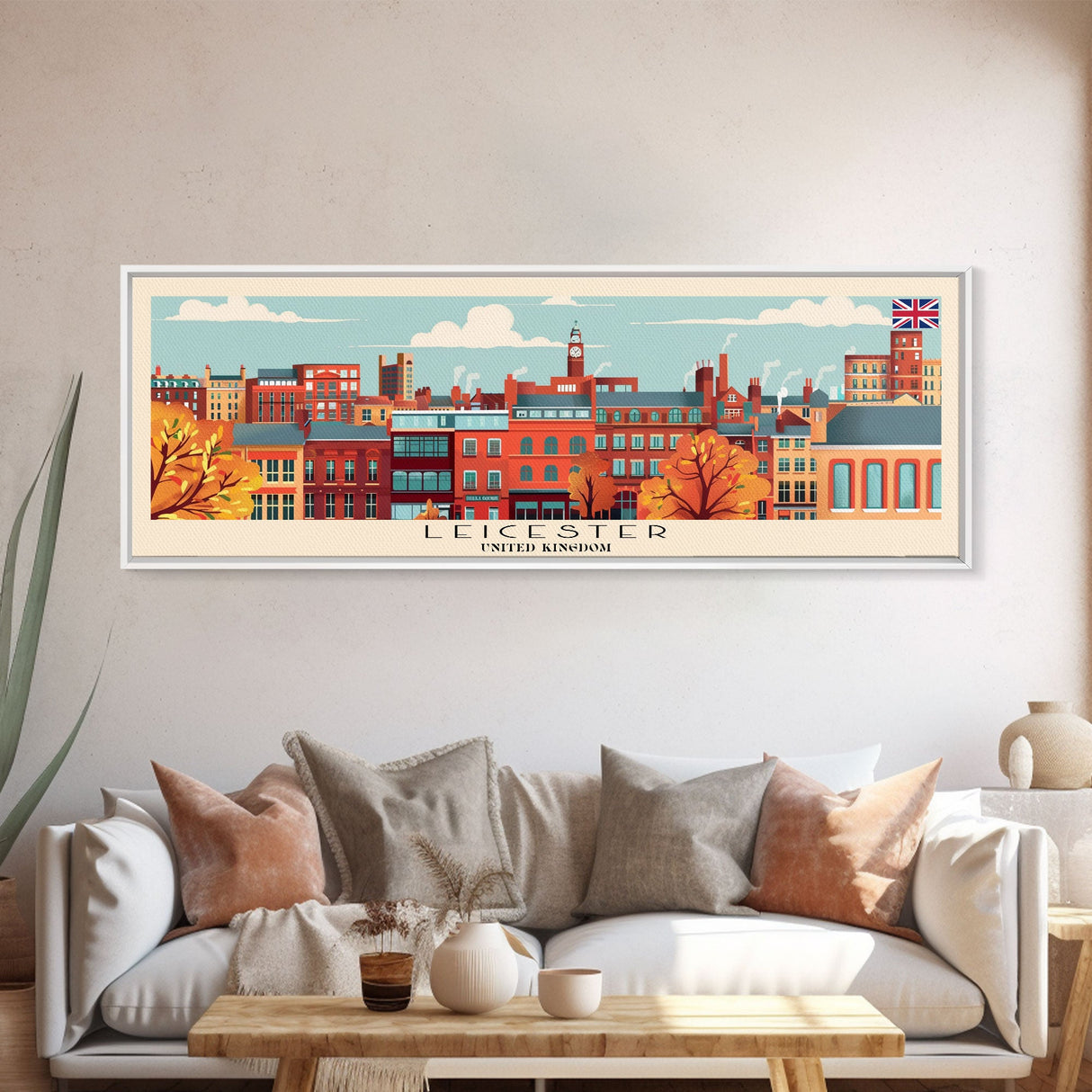 Leicester United Kingdom Travel Art, City Art, Framed Canvas Print or Metal Wall Art, Europe Travel Poster, Panoramic Wall Art, Extra Wide Wall Art