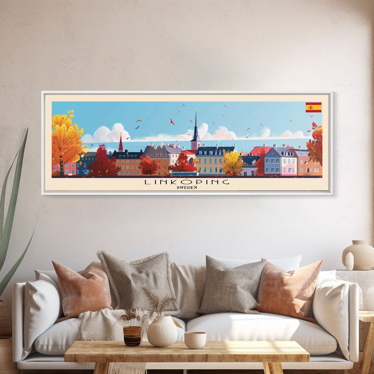 Linkoping Sweden Travel Art, City Art, Framed Canvas Print or Metal Wall Art, Europe Travel Poster, Panoramic Wall Art, Extra Wide Wall Art