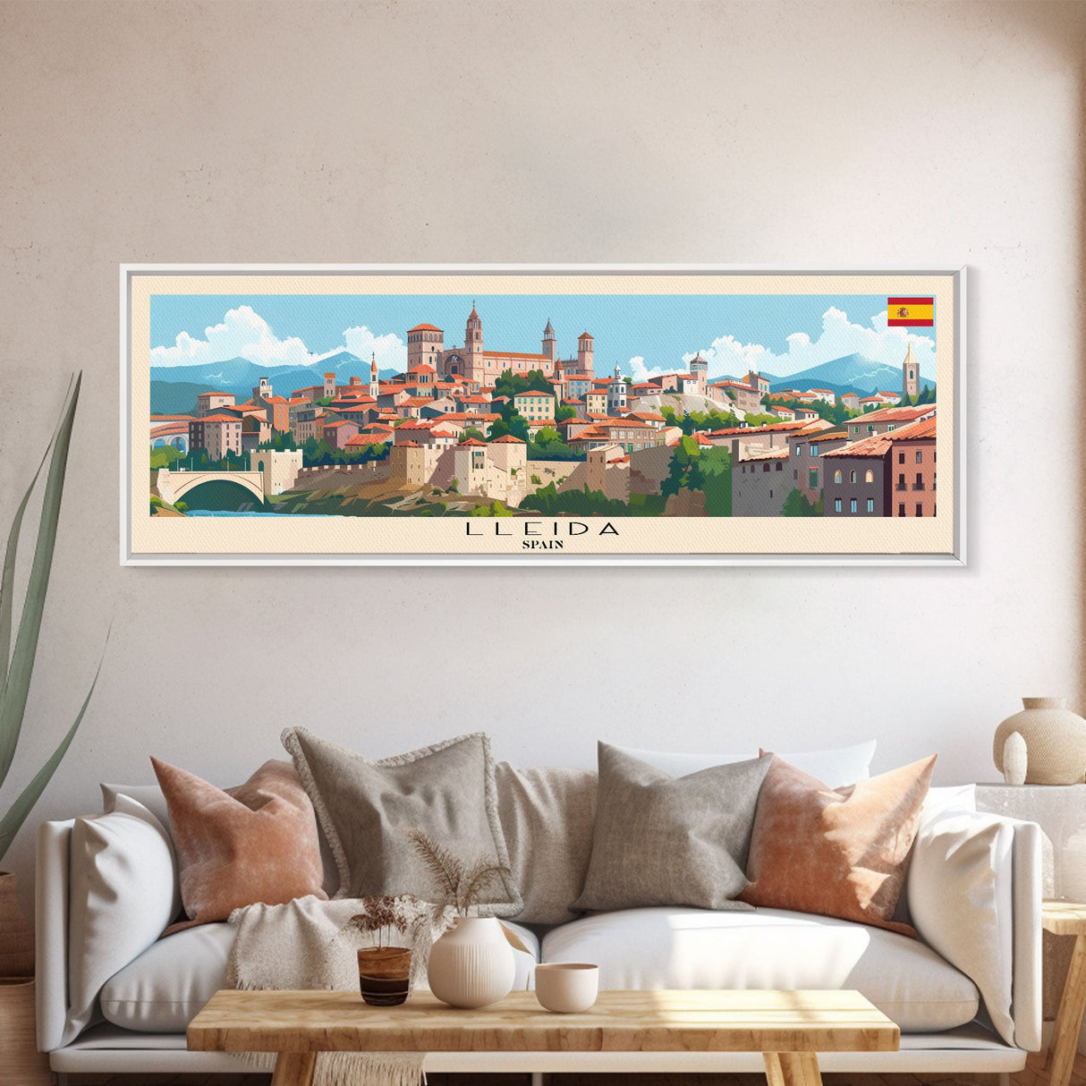 Lleida Spain Travel Print Wall Art, Panoramic City Art, Travel Art, Wall Decor, Vacation Gift, Framed Canvas Print Or Metal Art