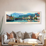 Lucerne Switzerland Travel Art, City Art, Framed Canvas Print or Metal Wall Art, Europe Travel Poster, Panoramic Wall Art, Extra Wide Wall Art