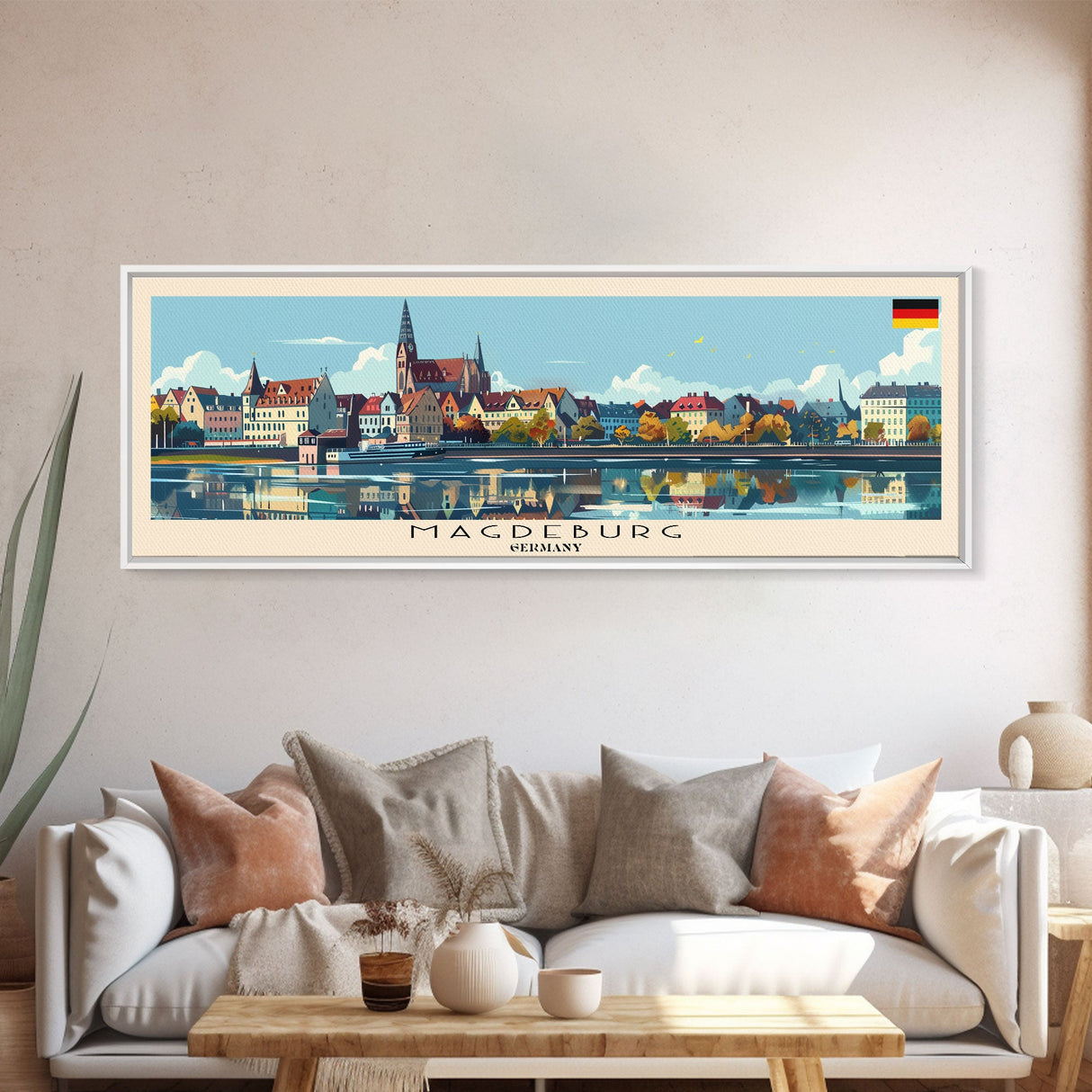 Magdeburg Germany Wall Art, Panoramic Travel Poster, Panoramic Framed Canvas Print, City Wall Art, Wall Hanging Home Decor, Travel Art