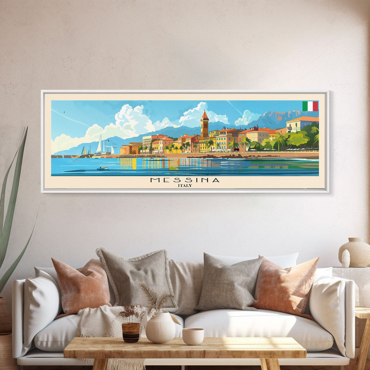 Messina Italy Travel Print Wall Art, Panoramic City Art, Travel Art, Wall Decor, Vacation Gift, Framed Canvas Print Or Metal Art