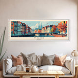 Mons Belgium Panoramic Travel Poster, Framed Canvas Print or Metal Wall Art, Travel Art, Home Decor, Panoramic Painting, Midcentury Art