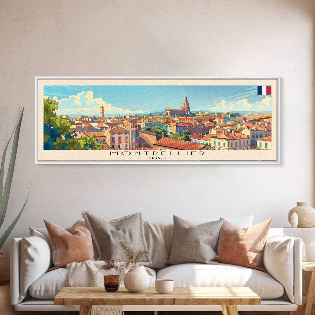 Montpellier France Wall Art, Panoramic Travel Poster, Panoramic Framed Canvas Print, City Wall Art, Wall Hanging Home Decor, Travel Art