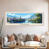 Mostar Bosnia Travel Art, City Art, Framed Canvas Print or Metal Wall Art, Europe Travel Poster, Panoramic Wall Art, Extra Wide Wall Art