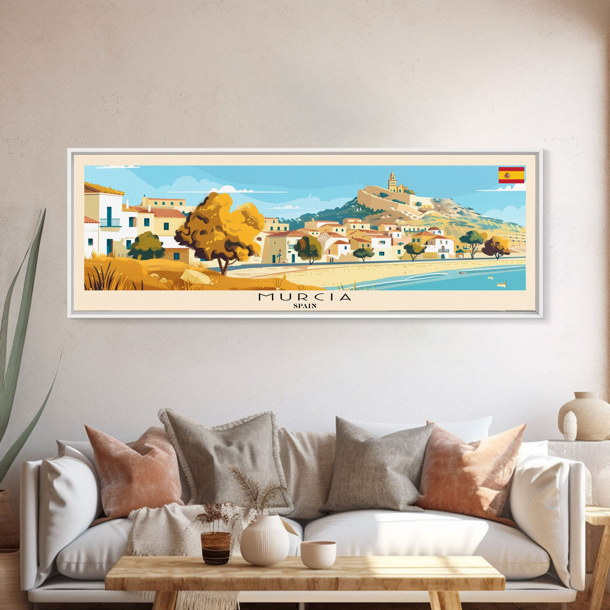 Murcia Spain Travel Art, City Art, Framed Canvas Print or Metal Wall Art, Europe Travel Poster, Panoramic Wall Art, Extra Wide Wall Art