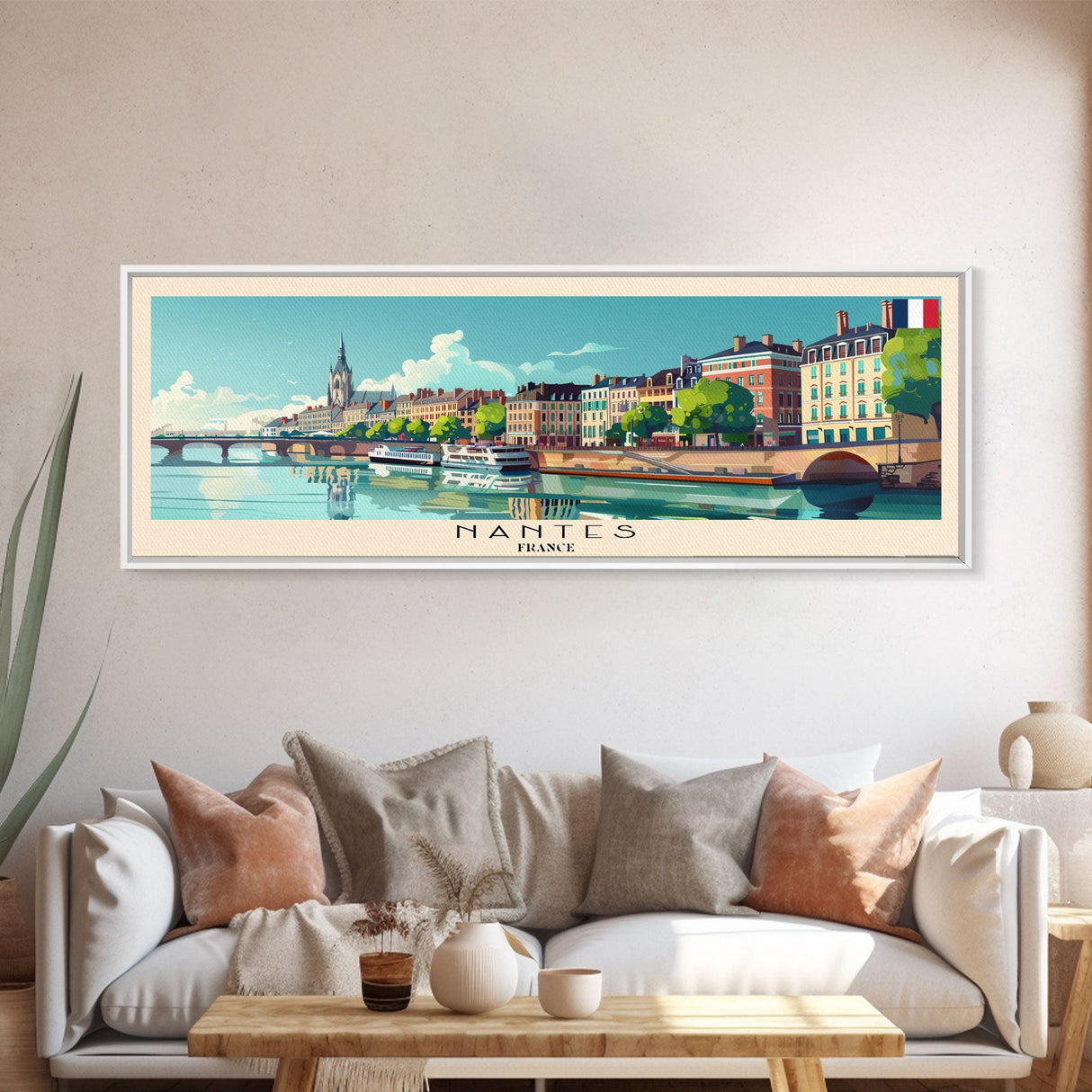 Nantes France Travel Print Wall Art, Panoramic City Art, Travel Art, Wall Decor, Vacation Gift, Framed Canvas Print Or Metal Art