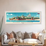 Nizhny Novgorod Panoramic Travel Poster, Framed Canvas Print or Metal Wall Art, Travel Art, Home Decor, Panoramic Painting, Midcentury Art