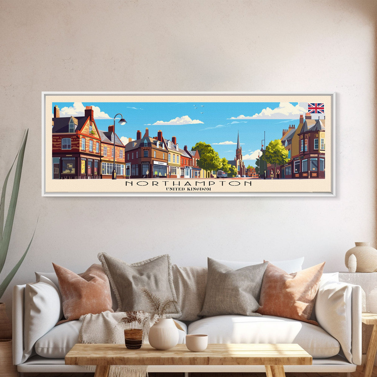 Northampton United Kingdom Travel Art, City Art, Framed Canvas Print or Metal Wall Art, Europe Travel Poster, Panoramic Wall Art, Extra Wide Wall Art