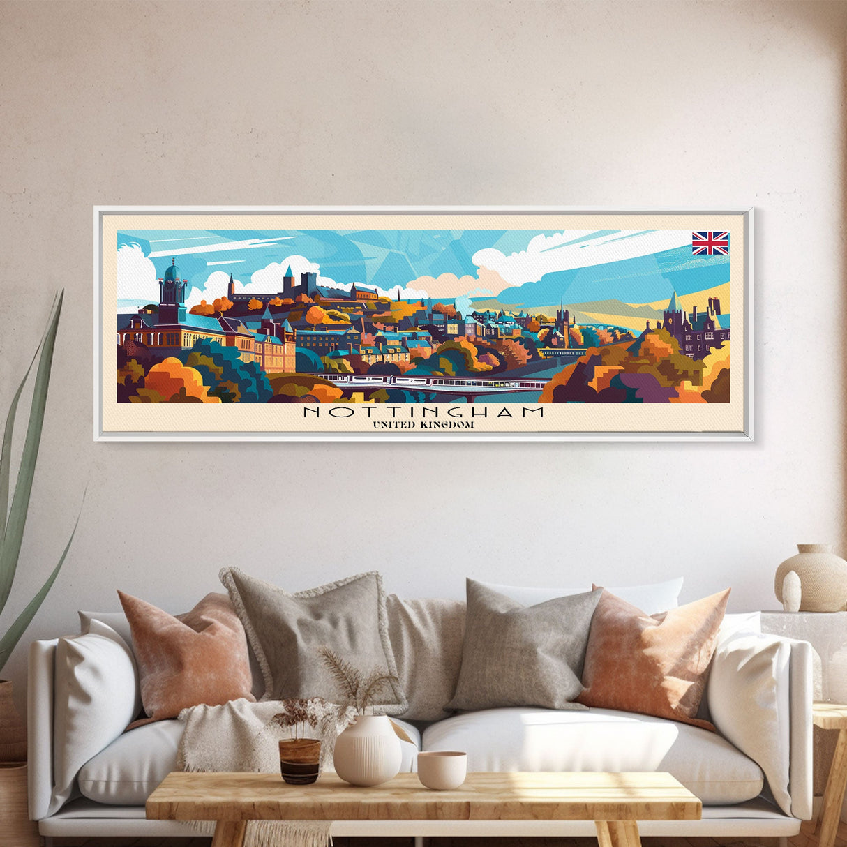 Nottingham United Kingdom Wall Art, Panoramic Travel Poster, Panoramic Framed Canvas Print, City Wall Art, Wall Hanging Home Decor, Travel Art