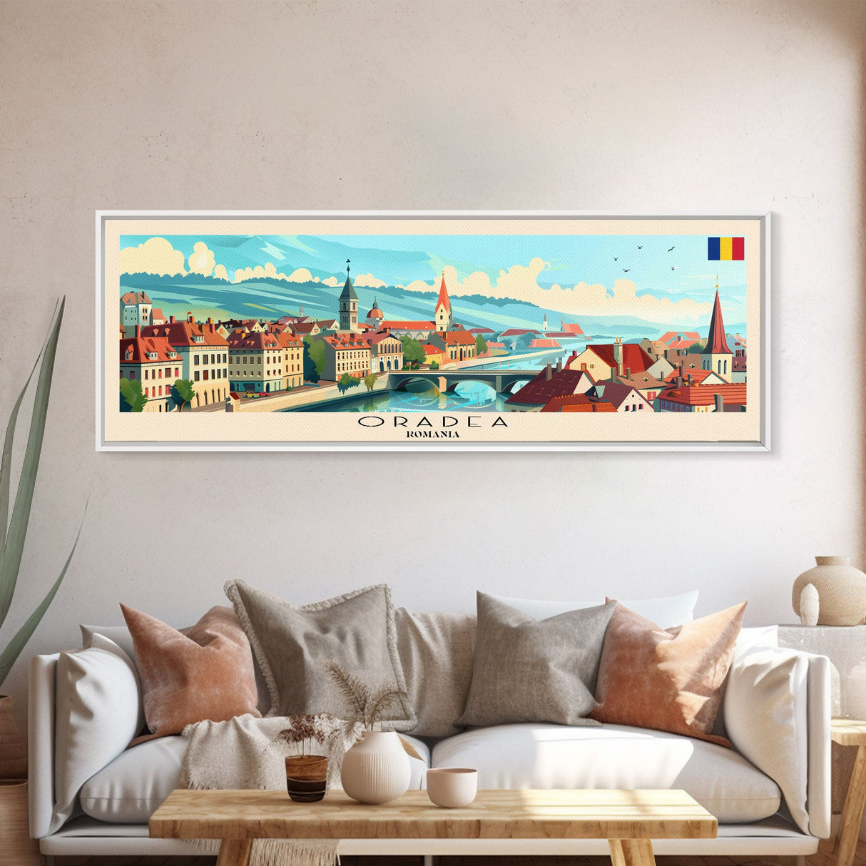 Oradea Romania Travel Print Wall Art, Panoramic City Art, Travel Art, Wall Decor, Vacation Gift, Framed Canvas Print Or Metal Art